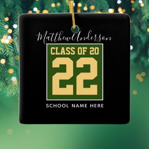Klasse van 2022 Modern Green Black & Gold Afstuder Keramisch Ornament