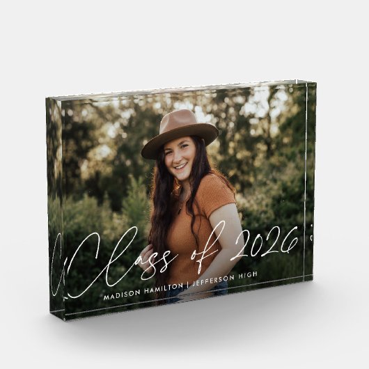 Klasse van 2022 Modern White Script Afstuderen Fotoblokken (Links)