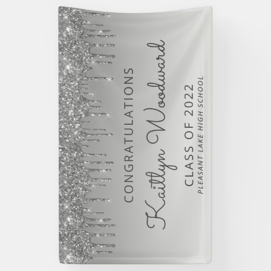Klasse van 2022 Silver Glitter Drip Afstuderen Spandoek (Verticaal)