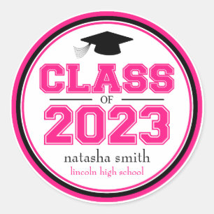 Klasse van 2023 Afstuderen Favor (warm roze / zwar Ronde Sticker