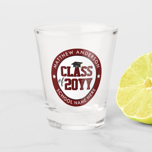 Klasse van 2023 Burgundy-Afstuderen Afstuderen Shot Glas (Voorkant)