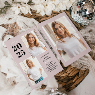 Klasse van 2023   Drie foto Blush Pink Afstudeerde Kaart