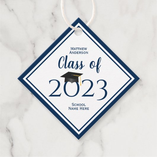 Klasse van 2023 Eenvoudig legant blauw Afstuderen Bedankjes Labels (Voorkant)