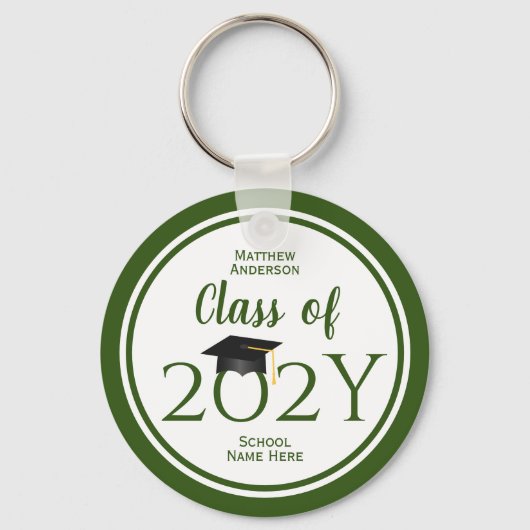 Klasse van 2023 Elegant Forest Green Afstuderen Sleutelhanger (Voorkant)