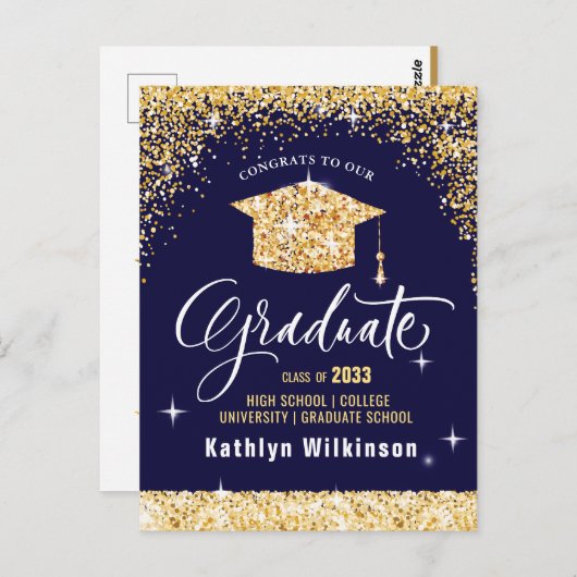 Klasse van 2023 Elegant modern Gold Glitter Sparkl Briefkaart (Voorkant / Achterkant)