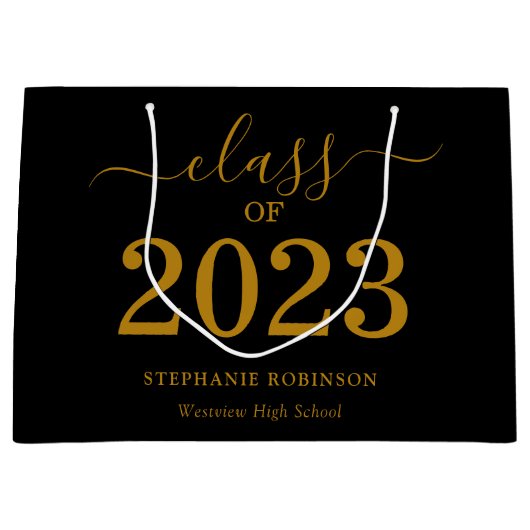 Klasse van 2023 Gold Script op zwart Afstuderen Groot Cadeauzakje (Voorkant)