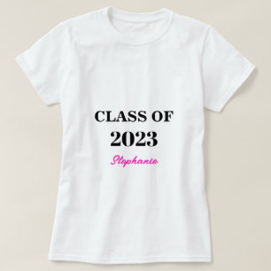Klasse van 2023 Moderne roze monogram Afstuderen T-shirt