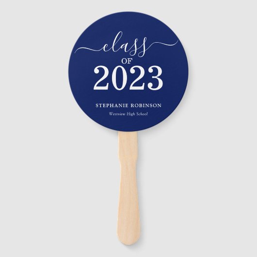 Klasse van 2023 Navy Blue Afstuderen Handwaaier (Achterkant)