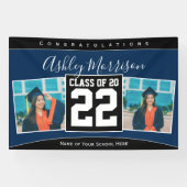 Klasse van 2023 Navy Blue & Black Afstuderen Photo Spandoek (Horizontaal)