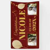 Klasse van 2023 Red Gold-ballonfotoAfstuderen Spandoek (Verticaal)