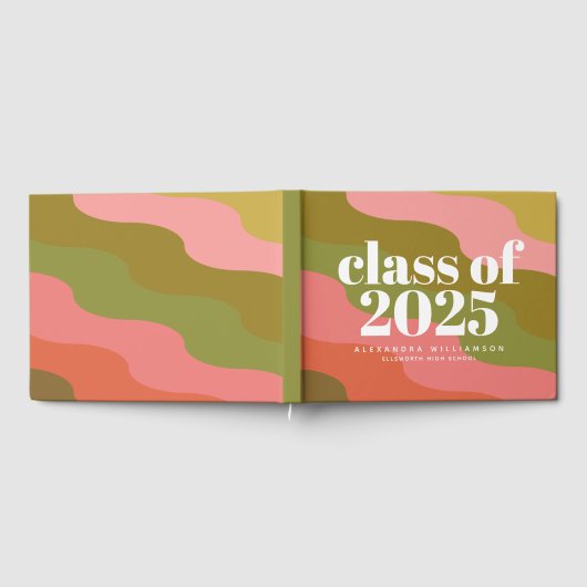 Klasse van 2023 Retro Groovy Roze en Groene Naam Gastenboek (Volledig)