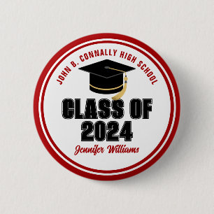 Klasse van 2023 Rode Witte Persoonlijke Afstuderen Ronde Button 5,7 Cm