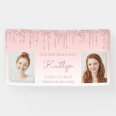 Klasse van 2023 Roze glitter Drip 2-foto-Afstudere Spandoek (Horizontaal)