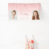 Klasse van 2023 Roze glitter Drip 2-foto-Afstudere Spandoek (Insitu)