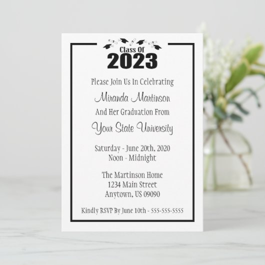 Klasse van 2023 Uitnodiging tot Afstuderen (zwarte (Staand voorkant)