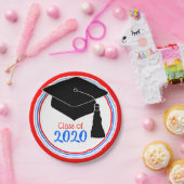 Klasse van 2024 Afstudeerder Pet Rood Wit en Blauw Papieren Bordje (Feest)