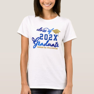 Klasse van 2024 Afstuderen Blauw Goud Wit Afstuder T-shirt