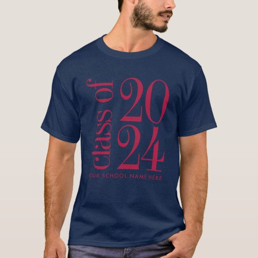 Klasse van 2024 Afstuderen met Schoolnaam T-shirt (Voorkant)