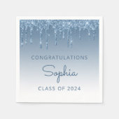 Klasse van 2024 Blue Glitter Drip Afstuderen Servet (Voorkant)