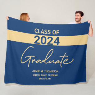 Klasse van 2024 Blue Gold gepersonaliseerd Afstude Fleece Deken
