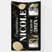 Klasse van 2024 Bold Font Balloon Photo Afstuderen Spandoek (Verticaal)