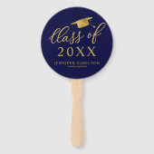 Klasse van 2024 Eenvoudig Elegant Goud Blauw Afstu Handwaaier (Voorkant)
