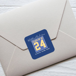 Klasse van 2024 Elegant Royal Blue & Gold Afstuder Vierkante Sticker
