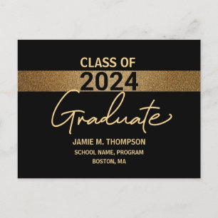 Klasse van 2024 Gold and Black Afstuderen Aankondi Briefkaart