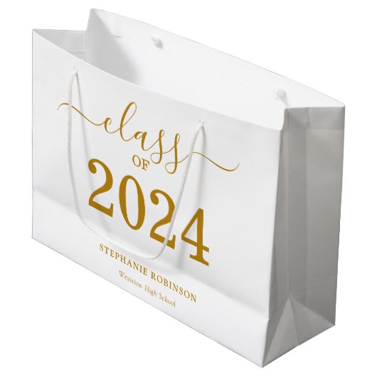 Klasse van 2024 Gold Script Afstuderen Groot Cadeauzakje (Voorkant Gekanteld)