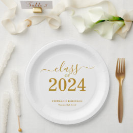 Klasse van 2024 Gold Script Afstuderen Papieren Bordje