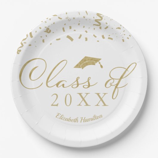 Klasse van 2024 Gold Script Graduation Party Wit Papieren Bordje (Voorkant)