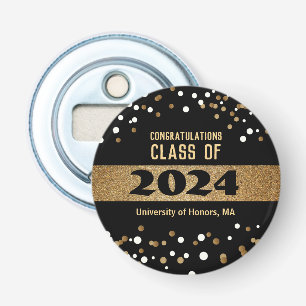 Klasse van 2024 Goud zwart confetti Afstuderen Button Flesopener