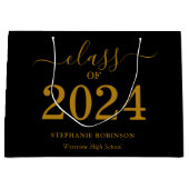 Klasse van 2024 Gouden Script op zwart Afstuderen Groot Cadeauzakje (Voorkant)