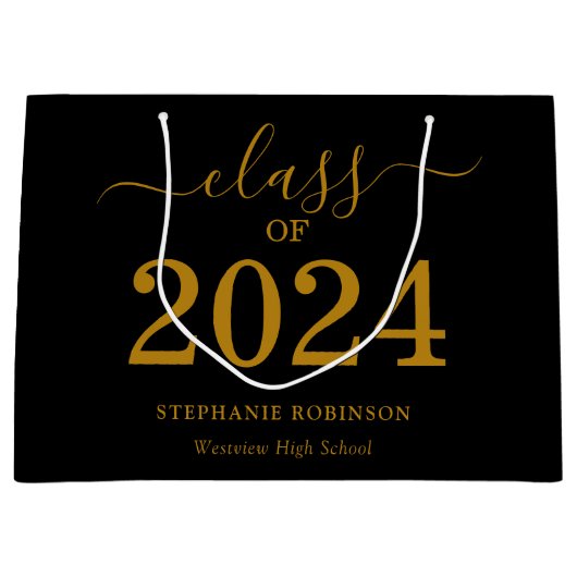 Klasse van 2024 Gouden Script op zwart Afstuderen Groot Cadeauzakje (Voorkant)