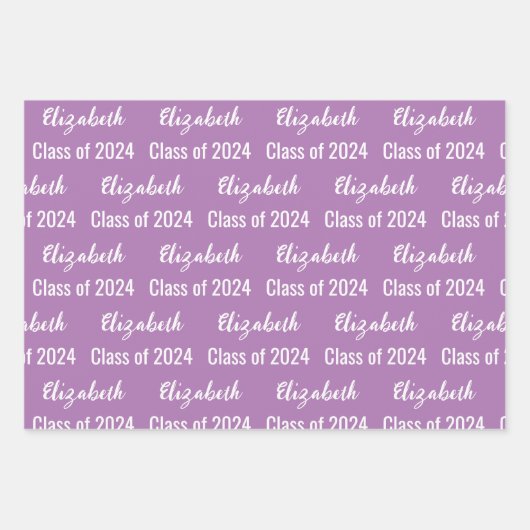 Klasse van 2024 Graduate's Naam Lavendel en Wit Inpakpapier Vel (Voorkant 2)
