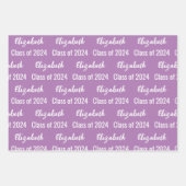 Klasse van 2024 Graduate's Naam Lavendel en Wit Inpakpapier Vel (Voorkant)