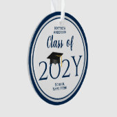 Klasse van 2024 Modern Navy Blue Afstuderen Foto Ornament (voorkant)