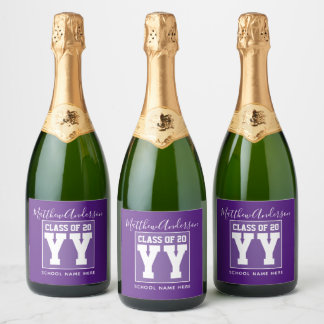 Klasse van 2024 Modern Royal Paarse Afstuderen Sparkling Wijnetiket