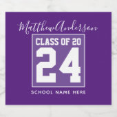 Klasse van 2024 Modern Royal Paarse Afstuderen Sparkling Wijnetiket (Enkel label)