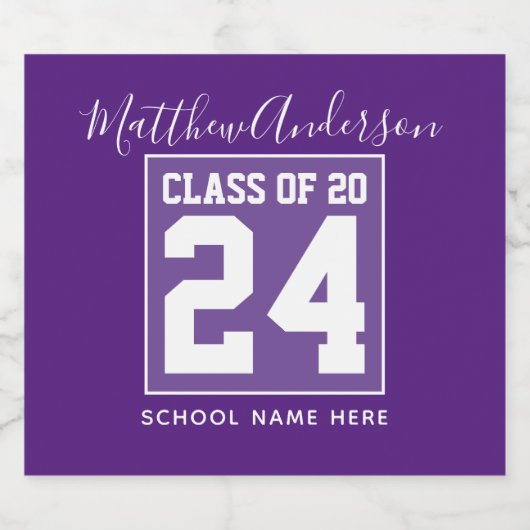 Klasse van 2024 Modern Royal Paarse Afstuderen Sparkling Wijnetiket (Enkel label)