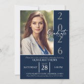 Klasse van 2024 Navy Blue Custom Photo Afstuderen Kaart (Voorkant)