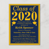 Klasse van 2024 Navy Gold Afstuderen Uitnodiging Briefkaart (Voorkant)