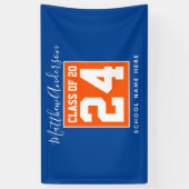 Klasse van 2024 Oranje Blauw & Goud Graduation Par Spandoek (Verticaal)