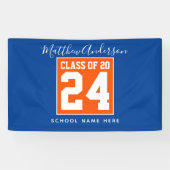 Klasse van 2024 Oranje Blauw & Goud Graduation Par Spandoek (Horizontaal)