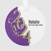 Klasse van 2024 Paarse en Gouden met Foto Ornament (achterkant)