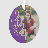 Klasse van 2024 Paarse en Gouden met Foto Ornament (voorkant)