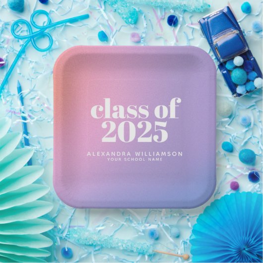 Klasse van 2024 Paarse Gradient Custom Afstuderen Papieren Bordje (Feest)