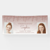 Klasse van 2024 Roos Gold Glitter 2-foto Afstudere Spandoek (Horizontaal)