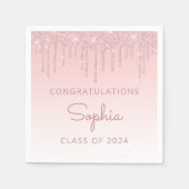 Klasse van 2024 Roze Glitter Drip Afstuderen Servet (Voorkant)
