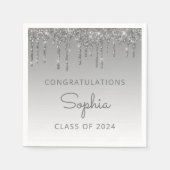 Klasse van 2024 Silver Glitter Drip Afstuderen Servet (Voorkant)